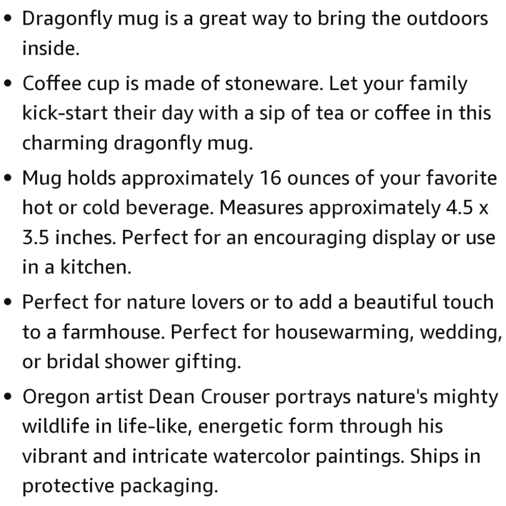 Dean Crouser Demdaco  Dragonfly Glossy  Stoneware Mug - Picture 8 of 10